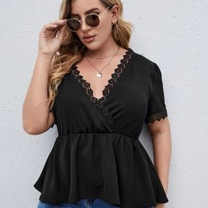 Black Blouse with Lace Trim